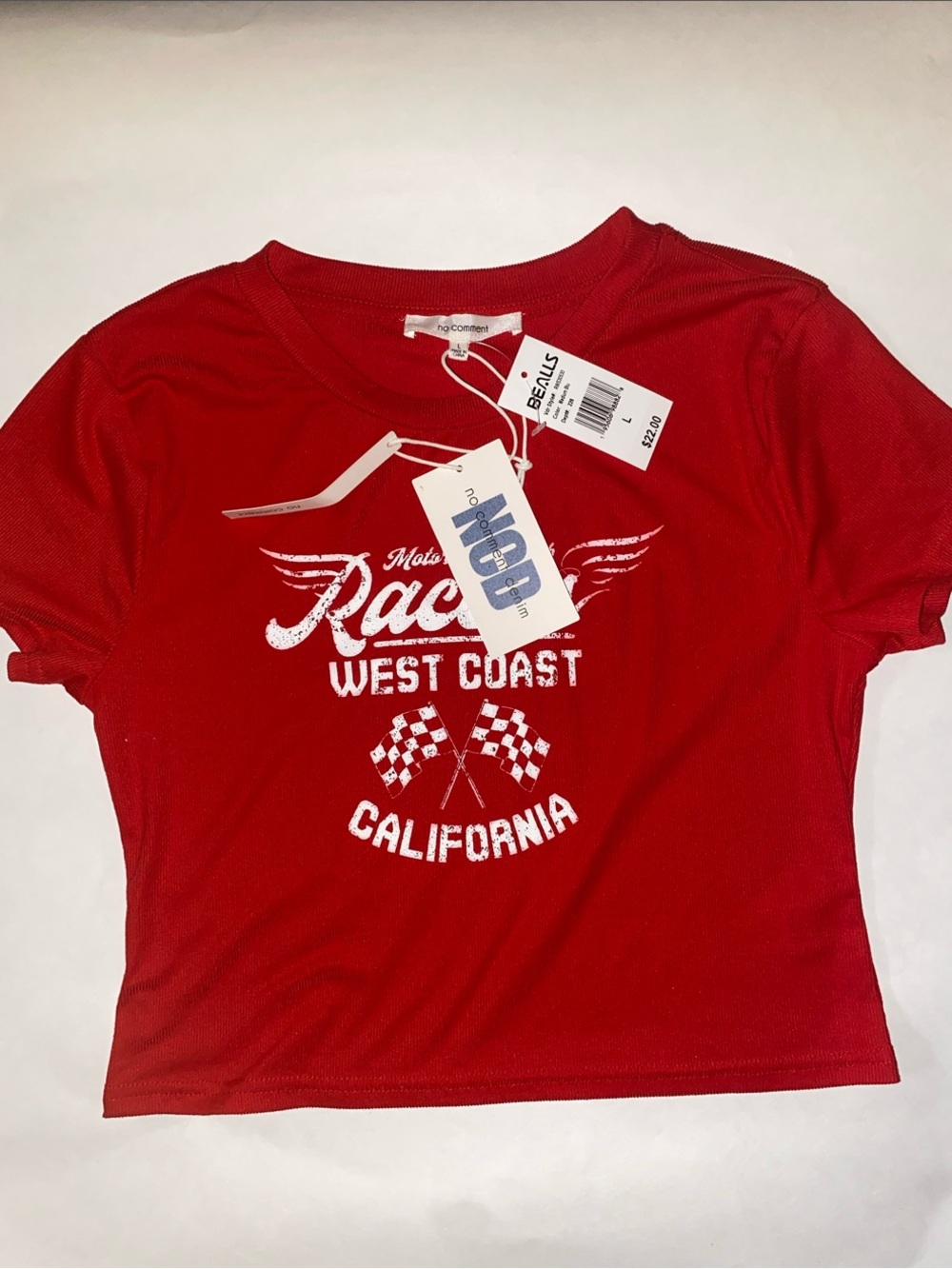 Red 'Race West Coast California' Graphic Crop Top by No Boundaries